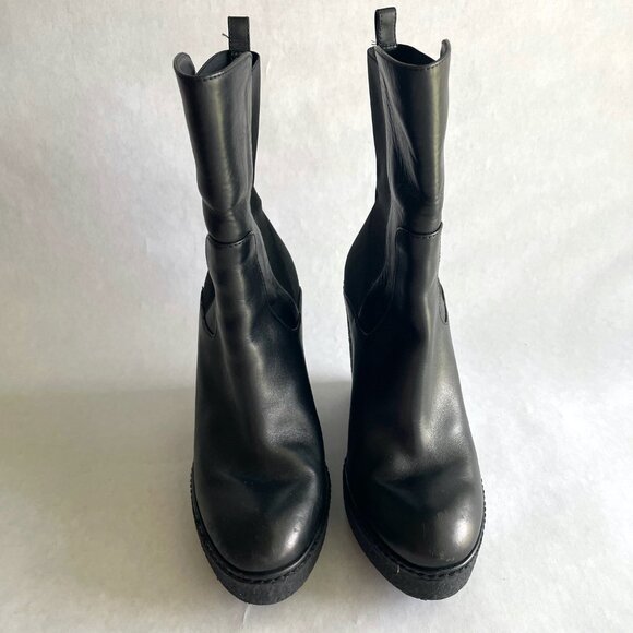 Moncler Women's Black Leather Wedge Ankle Boots Size 37 / US 6.5 - Picture 3 of 10